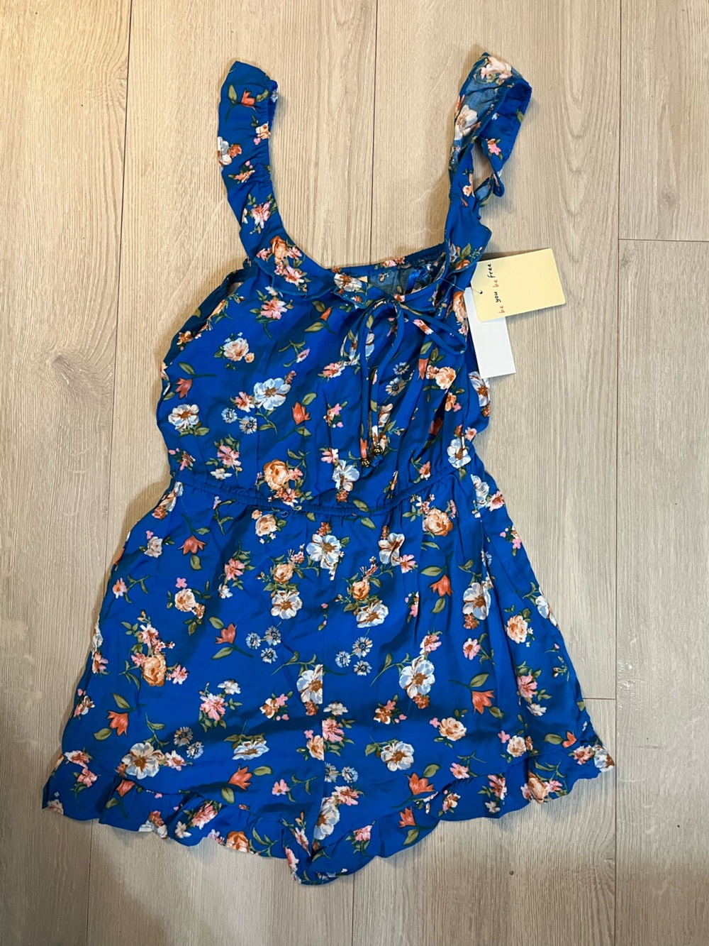 BeBop Royal Blue Floral Tie-Strap Romper